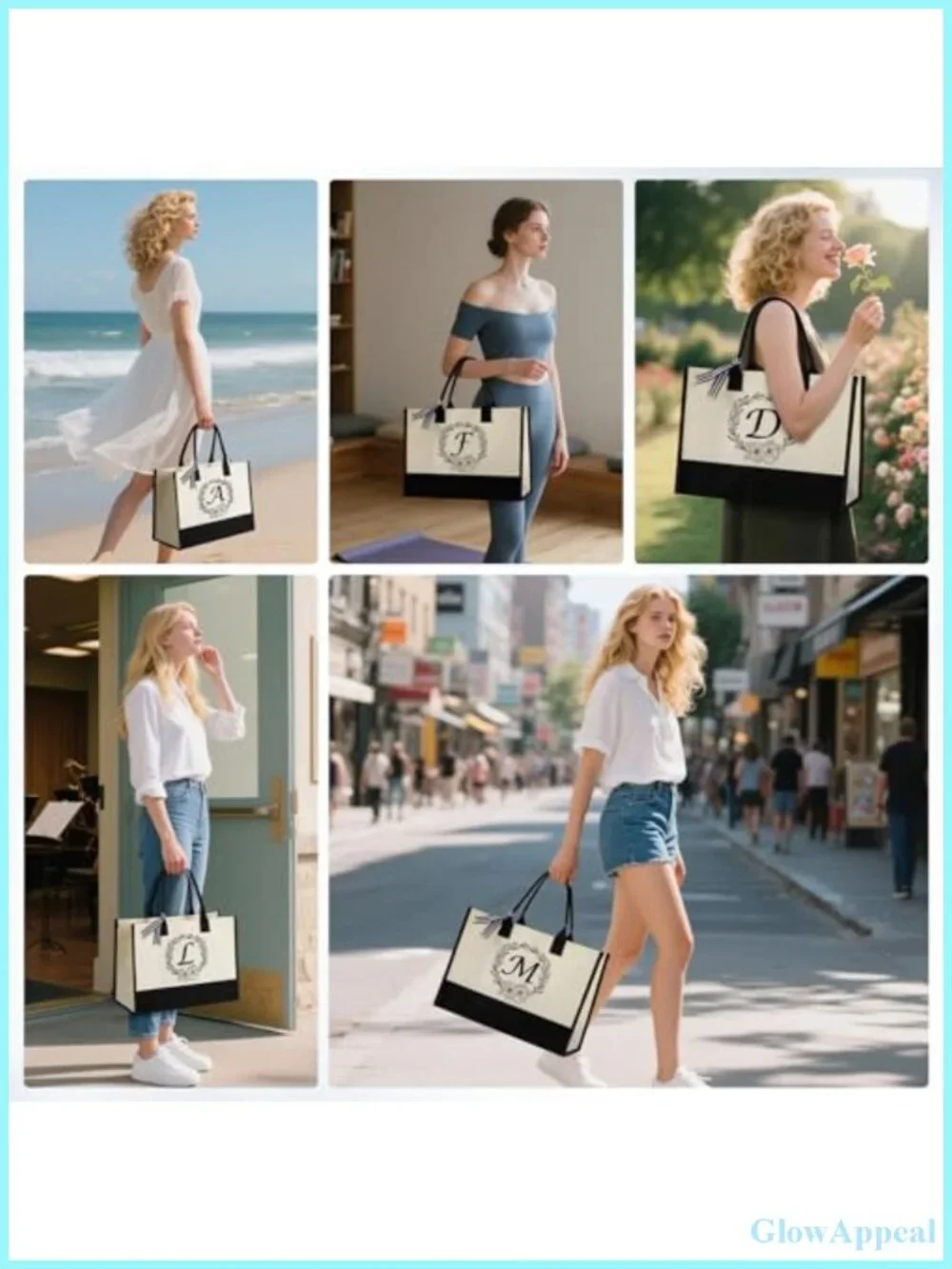Personalized Initial Canvas Tote Bag for Women - Extra Large Beach Shoulder